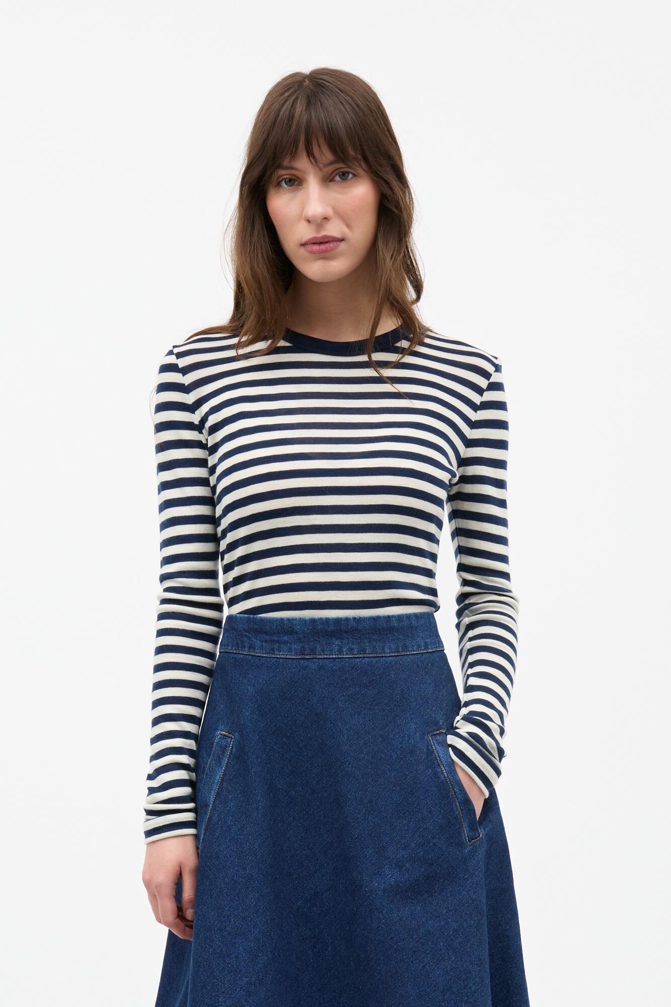 Fine Wool Sharon uldstriktrøje – Sky Captain/Vanilla Ice